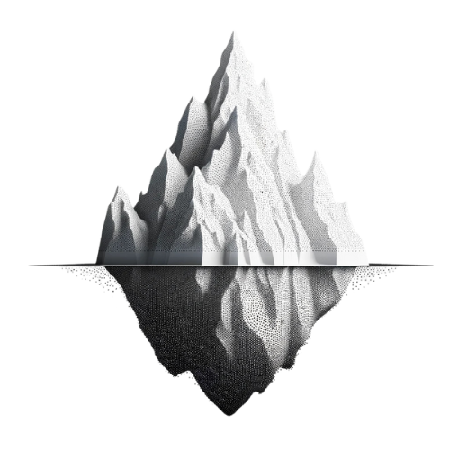 Visual representation of the web as an iceberg, illustrating the clear web above the surface and the deep and dark web hidden below, highlighting OKO's monitoring capabilities across these layers.